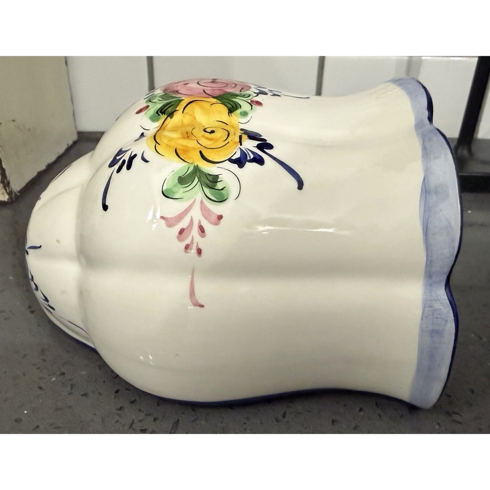 Vintage Ceramic Portugal Floral Flowers Blue Pink Wall Pocket Vase Granny Core - Picture 3 of 10